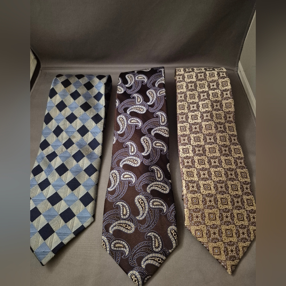 Elegant Men's Tie Set - Blue, Brown, Gold